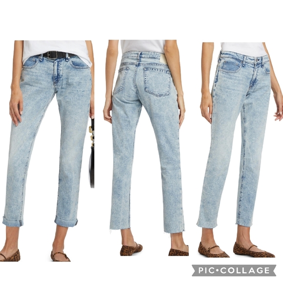 Rag & Bone Dre Low-Rise Slim Boyfriend Raw Hem Jeans Light Blue Asher Wash Sz 32 - Picture 1 of 16